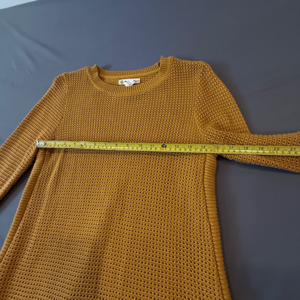 Mustard Yellow Textured Knit Crew Neck Long Sleeve Zipper Detail Sweater Top S - Picture 6 of 15